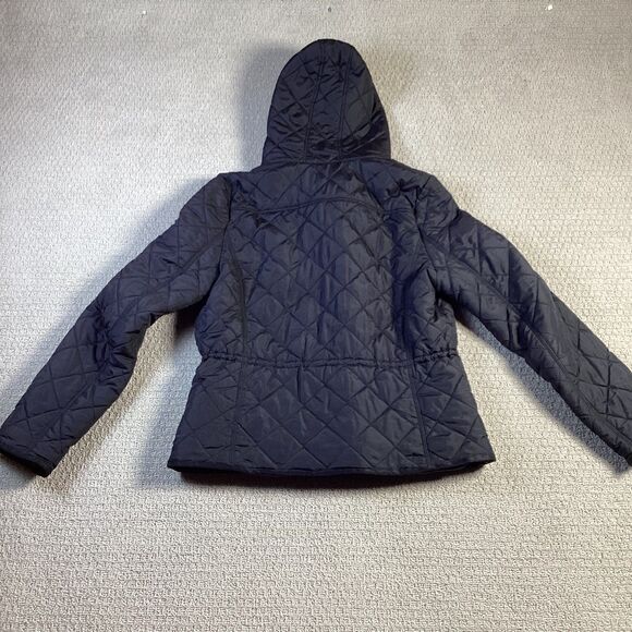 GAP Quilted Barn Jacket Black Hooded Snap Button Pockets Women's - Picture 2 of 5